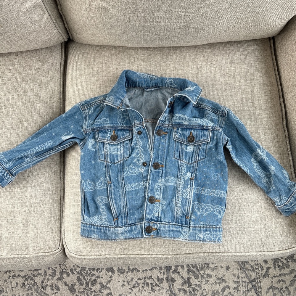 Kids Printed Blue Denim Jacket